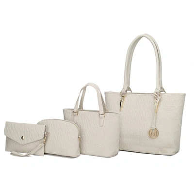 Mkf Collection By Mia K Edelyn Embossed M Signature 4 Pcs Tote Set In White