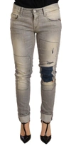 Acht Gray Cotton Slim Fit Folded Hem Women Denim Pant In Grey