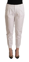 Met White Cotton Mid Waist Tapered Cropped Pants In White