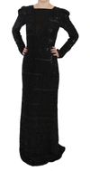 John Richmond Black Silk Full Length Sequined Gown Dress In Black