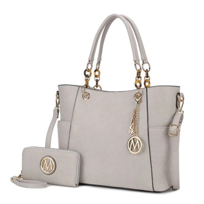 Mkf Collection By Mia K Merlina Embossed Pockets Vegan Leather Women's Tote Bag With Wallet - 2 Pieces In Grey
