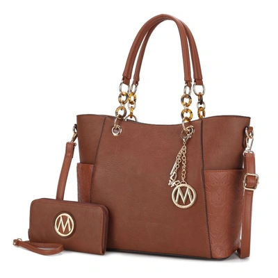 Mkf Collection By Mia K Merlina Embossed Pockets Vegan Leather Women's Tote Bag With Wallet - 2 Pieces In Brown