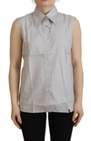Ferre' Ferre Light Gray Stripes Cotton Sleeveless Collared Women's Top In Grey