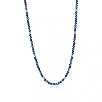 Simona Sterling Silver Round Spinel Cz Tennis Necklace (green, Blue, Or Red) In Sapphire