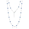 Simona Sterling Silver Bezel-set Cz & Bead Station Necklace (white, Green, Blue, Or Red) In Blue