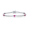 Simona Sterling Silver Beaded Outline Round & Oval Cz Bracelet (green, Blue, Or Red) In Red