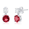 Simona Sterling Silver Round Cz Dangle Earrings (green, Blue, Or Red) In Red