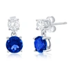 Simona Sterling Silver Round Cz Dangle Earrings (green, Blue, Or Red) In Blue