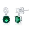 Simona Sterling Silver Round Cz Dangle Earrings (green, Blue, Or Red) In Green