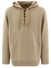 Undercover Lace-up Wool Hoodie In Beige