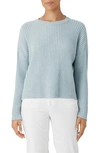 Eileen Fisher Ribbed Crewneck Cotton-cashmere Sweater In Frost