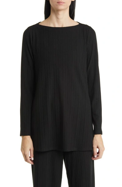 Eileen Fisher Ribbed Bateau-neck Top In Black