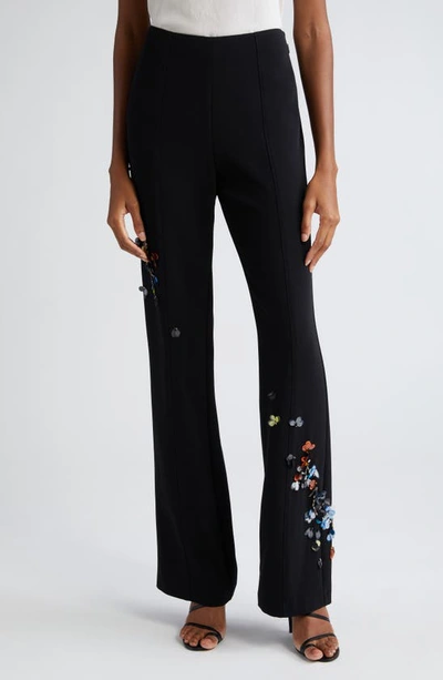 Cinq À Sept Kingsley Sequin Flower Straight-leg Pants In Blackmulti