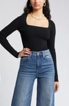 OPEN EDIT OPEN EDIT LUXE SCULPT SQUARE NECK LONG SLEEVE TOP