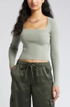 OPEN EDIT OPEN EDIT LUXE SCULPT SQUARE NECK LONG SLEEVE TOP