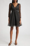 Zimmermann Dot Ruched Tulle Dress In Black/ Cream Dot