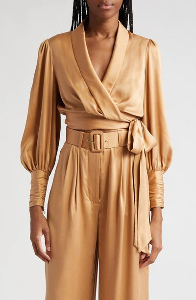 Zimmermann Silk Long-sleeve Wrap Top In Sand