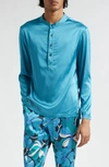Tom Ford Henley Stretch Silk Pajama Shirt In Aquamarine