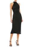 Mac Duggal Beaded High Neck Halter Midi Dress Sleeveless In Black In Black