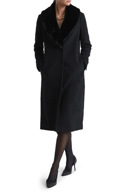 Reiss Laurie Faux Fur Collar Coat In Black