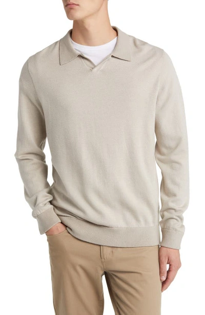 Vince Bird's Eye Wool Blend Johnny Collar Top In Pumice Rock/ Pearl