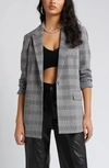 Open Edit Plaid Bracelet Sleeve Blazer In Grey Soly Plaid