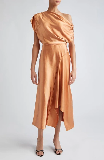 A.l.c Jasmine Draped Satin Midi Dress In Orange