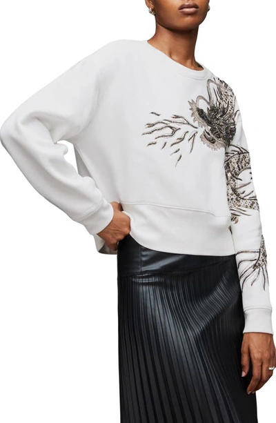 Allsaints Dragon Embellished Separo Sweatshirt In White
