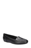 Easy Street Women's Thrill Square Toe Comfort Flats In Black Metallic Floral