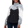 G-III 4HER BY CARL BANKS G-III 4HER BY CARL BANKS BLACK/SILVER LAS VEGAS RAIDERS TIE BREAKER LIGHTWEIGHT QUARTER-ZIP JACKET