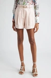 Zimmermann Matchmaker Belted Linen Shorts In Blush