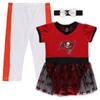 JERRY LEIGH GIRLS INFANT RED TAMPA BAY BUCCANEERS TAILGATE GAME DAY BODYSUIT WITH TUTU, HEADBAND & LEGGINGS CHEE