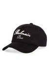 Balmain Signature Embroidered Cotton Baseball Cap In Edk Black/ Ivory