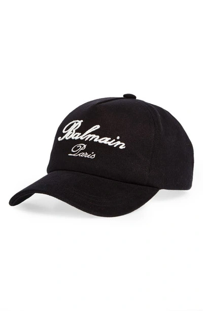 Balmain Signature Embroidered Cotton Baseball Cap In Black