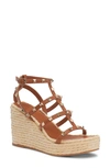 Valentino Rockstud Espadrille Wedge Sandal In Almond Beige/ Naturale