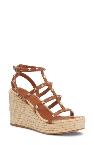 Valentino Garavani Rockstud Espadrille Wedge Sandal In Natural/almond