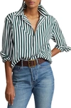 Polo Ralph Lauren Relaxed Fit Striped Cotton Shirt In Olive/white Stripe