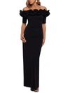 Xscape Ruffle Off The Shoulder Crepe Column Gown In Black