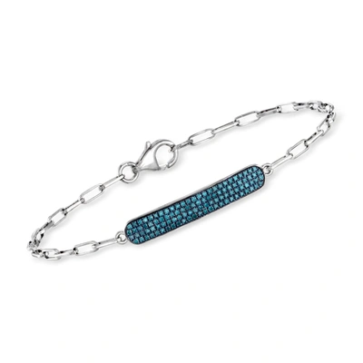 Ross-simons Blue Diamond Paper Clip Link Bar Bracelet In Sterling Silver In Multi
