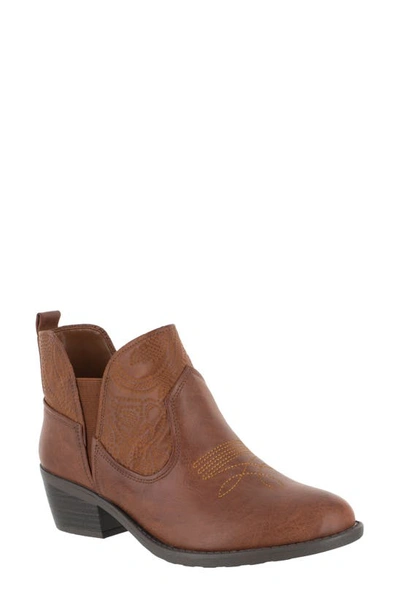 Easy Street Legend Western Inspired Bootie In Tan/tan Embossed