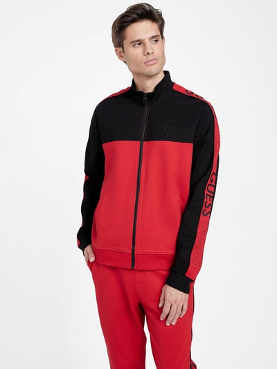 Guess Factory Don Color-block Logo Tape Active Zip Jacket In Red