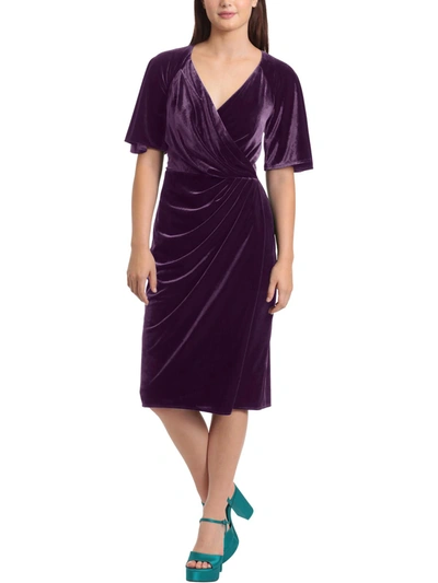 Maggy London Womens Velvet Faux Wrap Cocktail And Party Dress In Purple