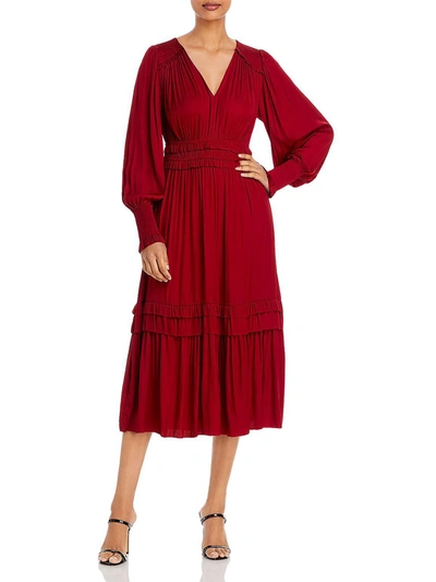 T Tahari Womens Sateen Smocked Fit & Flare Dress In Red