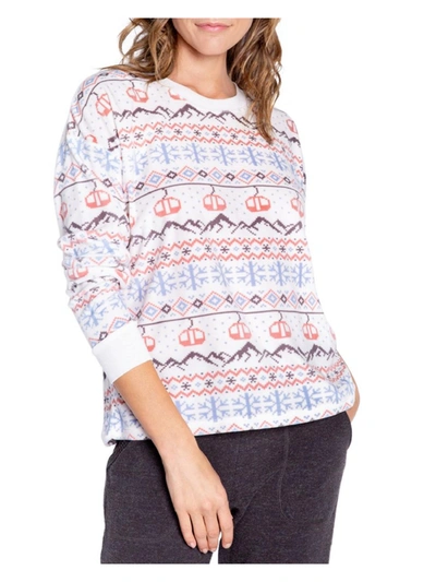 Pj Salvage Womens Crewneck Snowflakes Pullover Top In White