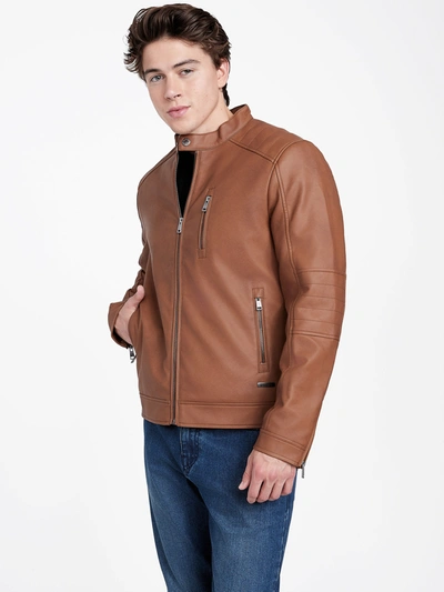 Guess Factory Matty Faux-leather Moto Jacket In Brown
