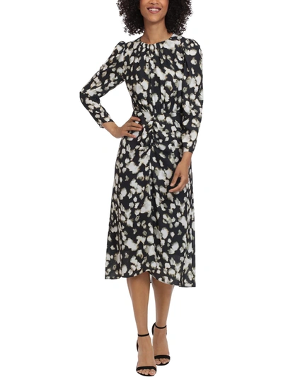 Maggy London Womens Printed Ruched Midi Dress In Black