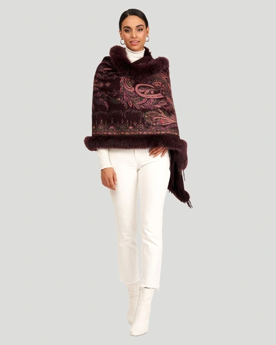 Gorski Printed Cashmere Stole With Fox Tape Top And Bottom In Pink