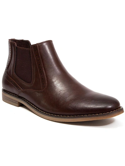 Deer Stags Mikey Mens Faux Leather Western Chelsea Boots In Brown