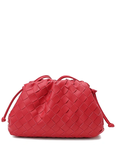 Tiffany & Fred Paris Woven Leather Knot-handle Pouch In Red