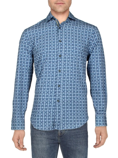 Society Of Threads Mens Houndstooth Wrinkle Free Button-down Shirt In Blue